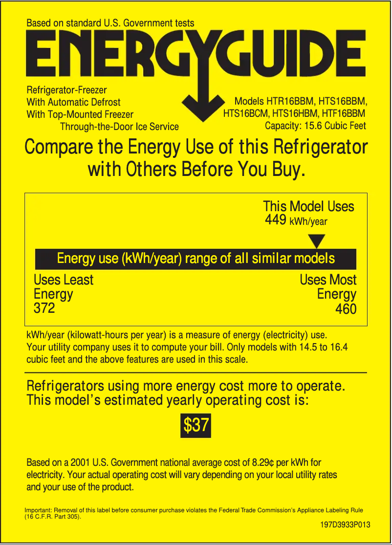 Page n°1 - Label énergétique Hotpoint HTS16BCMRAA