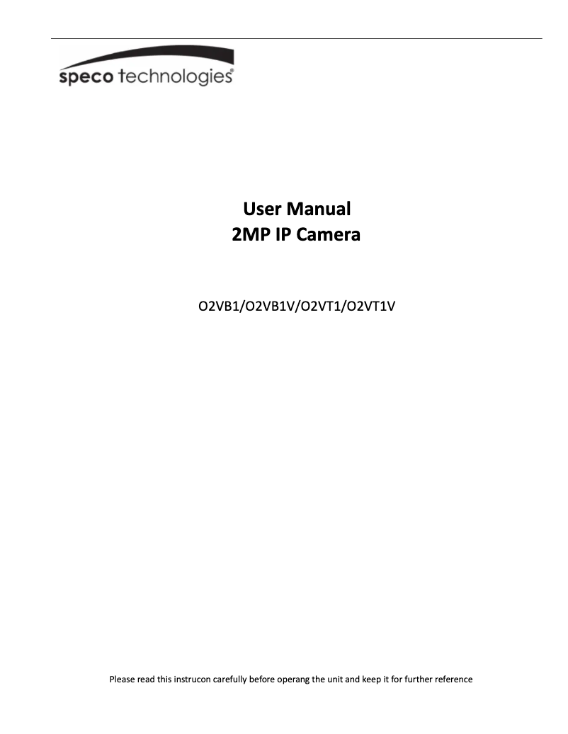 Page n°1 - Manuel utilisateur Speco Technologies O2VB1VN