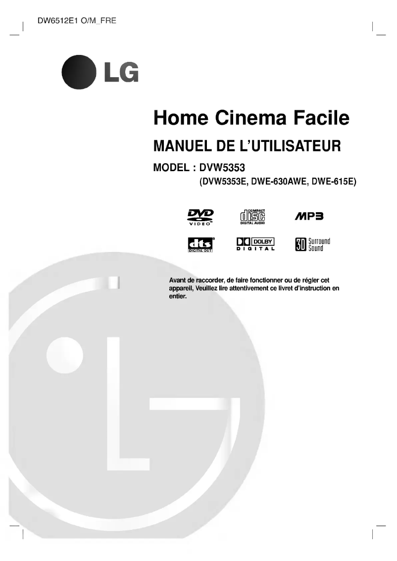 Page 1 de la notice Manuel utilisateur LG DW6512E1
