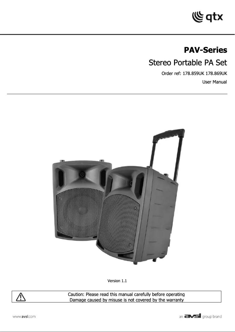 Page 1 de la notice Manuel utilisateur Qtx PAV8