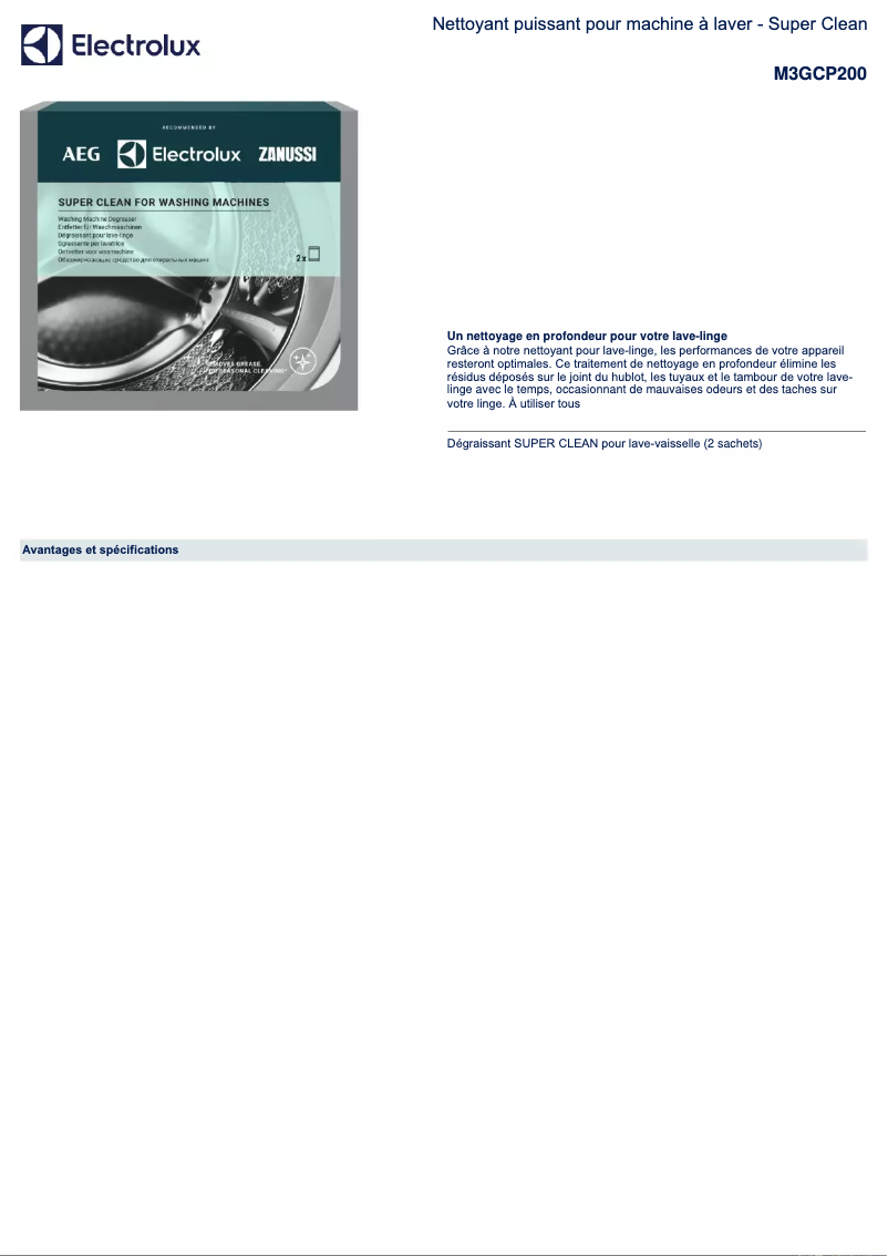 Page 1 de la notice Fiche technique AEG M3GCP200