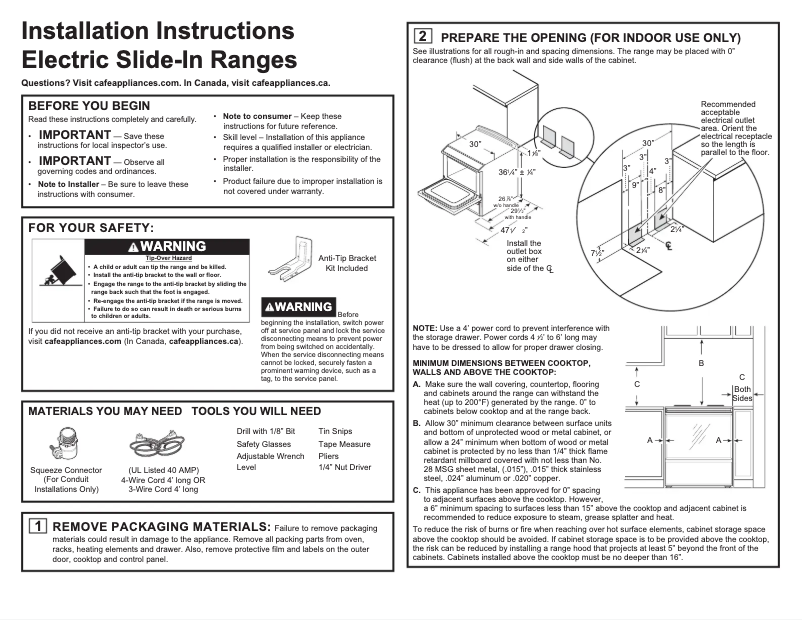 Page n°1 - Guide d'installation GE CES700P2MS1
