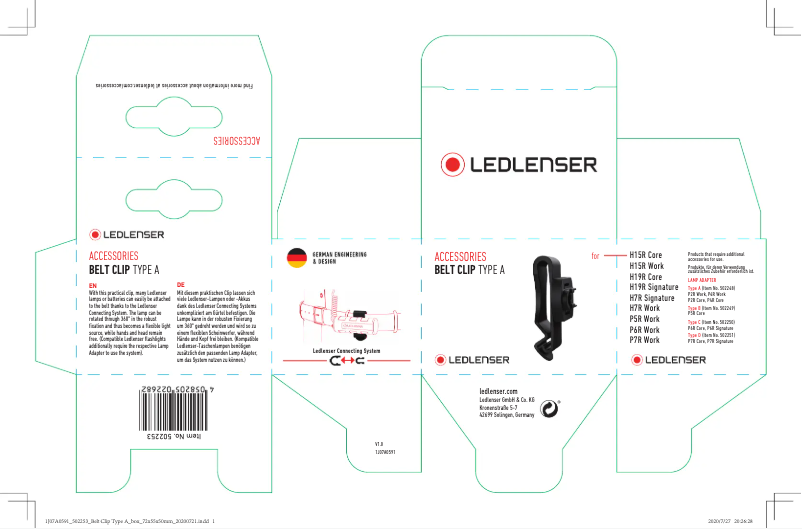 Page 1 de la notice Manuel utilisateur Ledlenser Belt Clip Type A