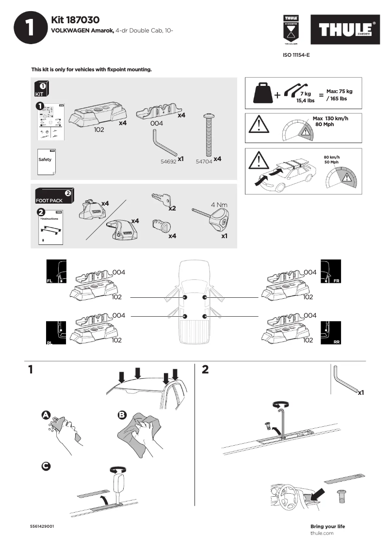 Page 1 de la notice Manuel utilisateur Thule Kit 187030