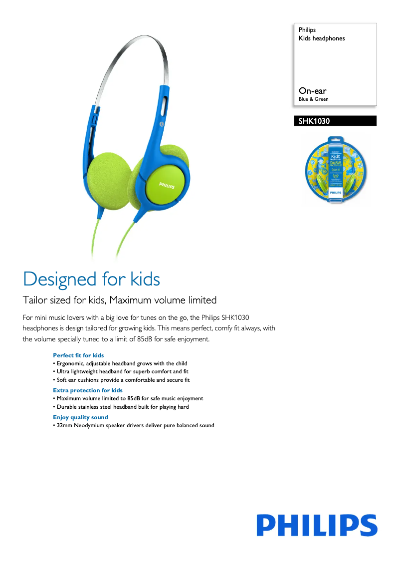Page n°1 - Fiche technique Philips SHK1030