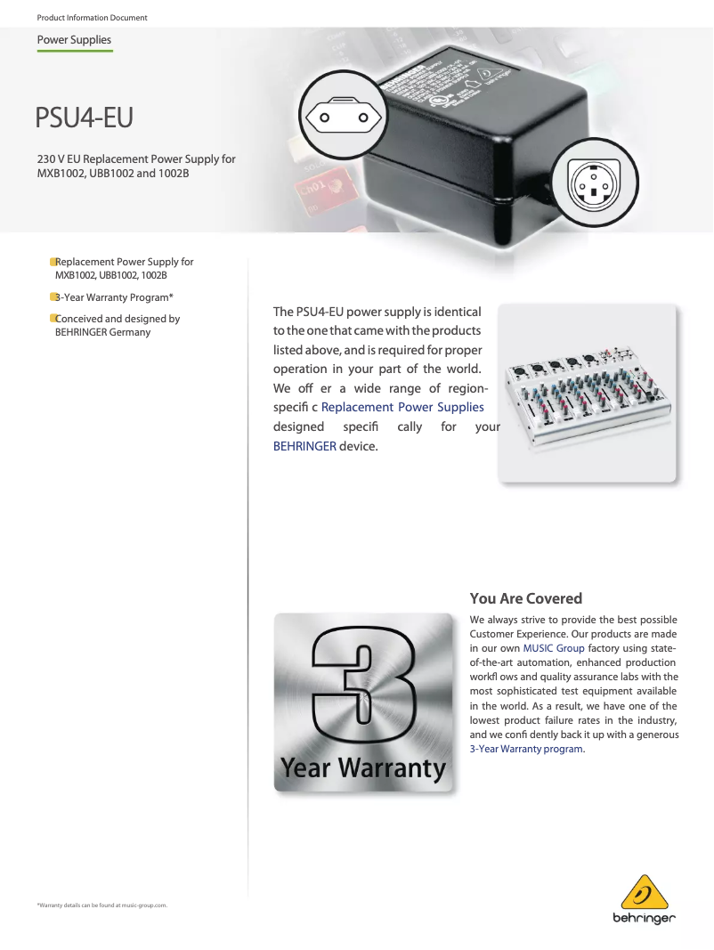 Page n°1 - Manuel utilisateur Behringer PSU4-EU