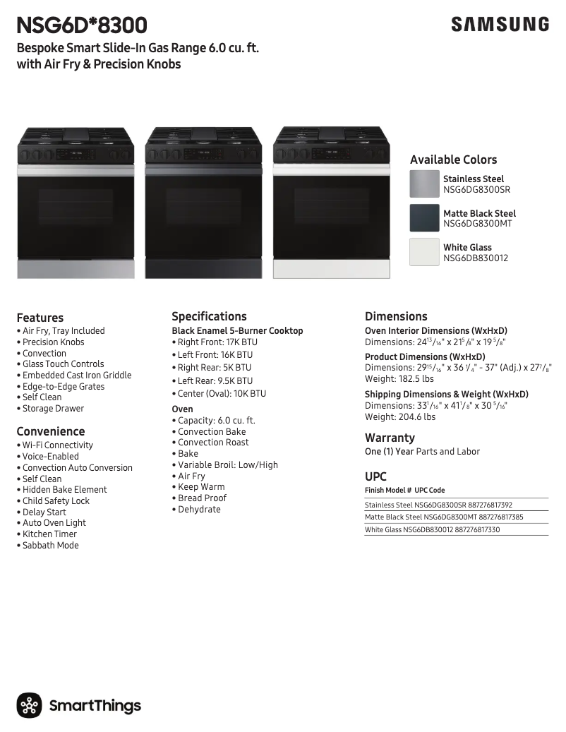Page 1 de la notice Fiche technique Samsung NSG6DG8300SR