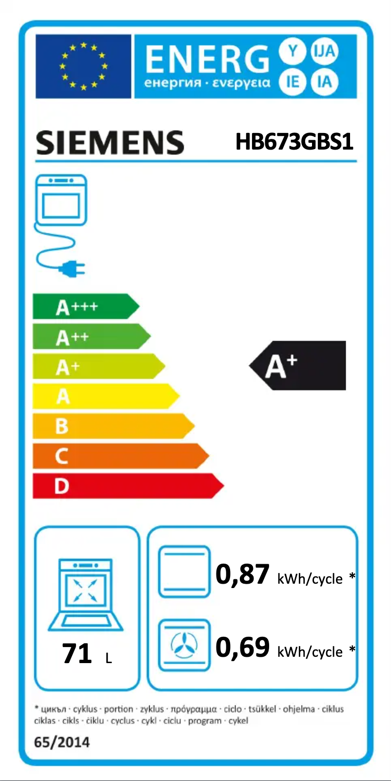 Page n°1 - Label énergétique Siemens HB673GBS1