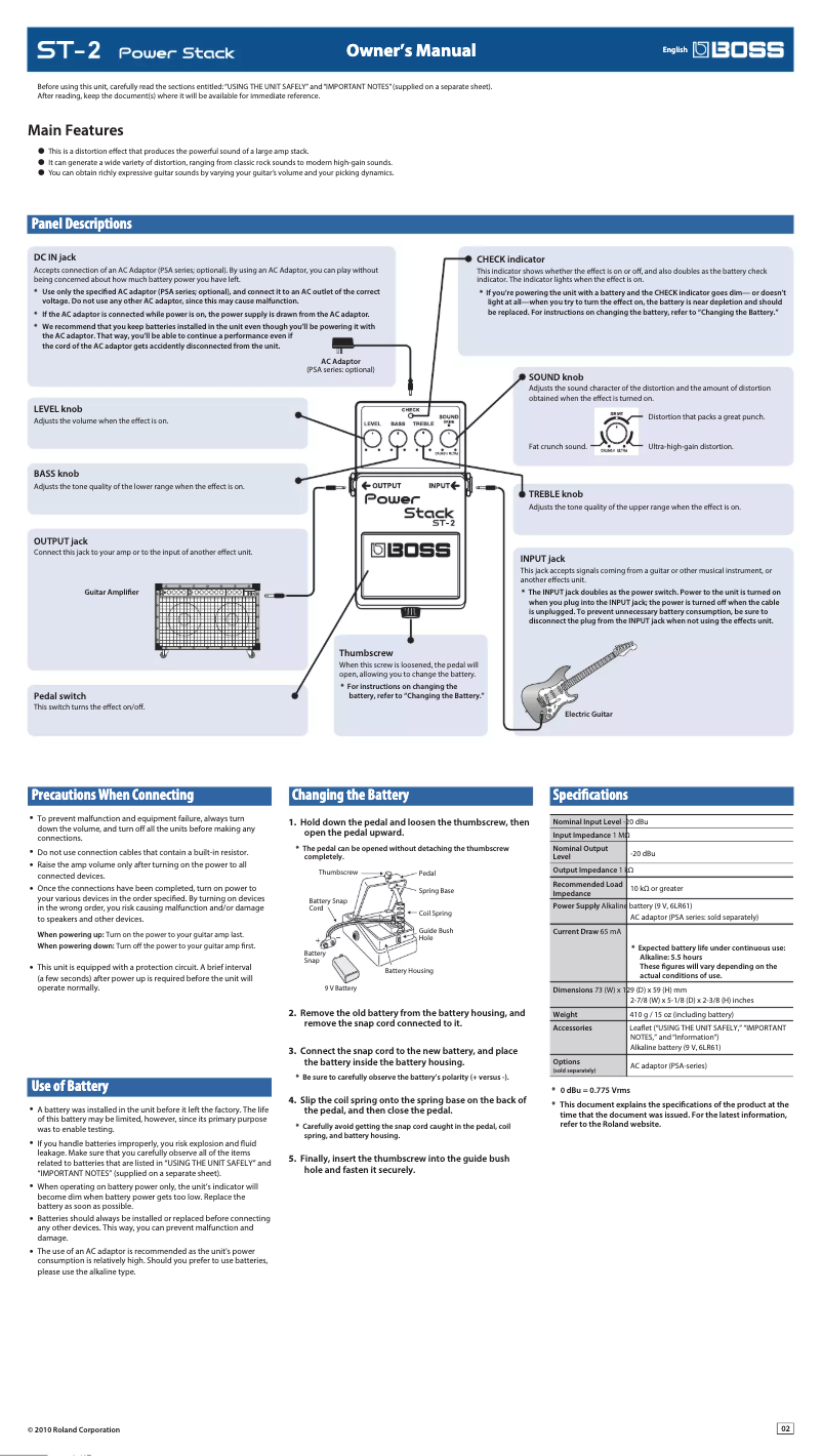 Page n°1 - Manuel utilisateur Boss Power Stack ST-2