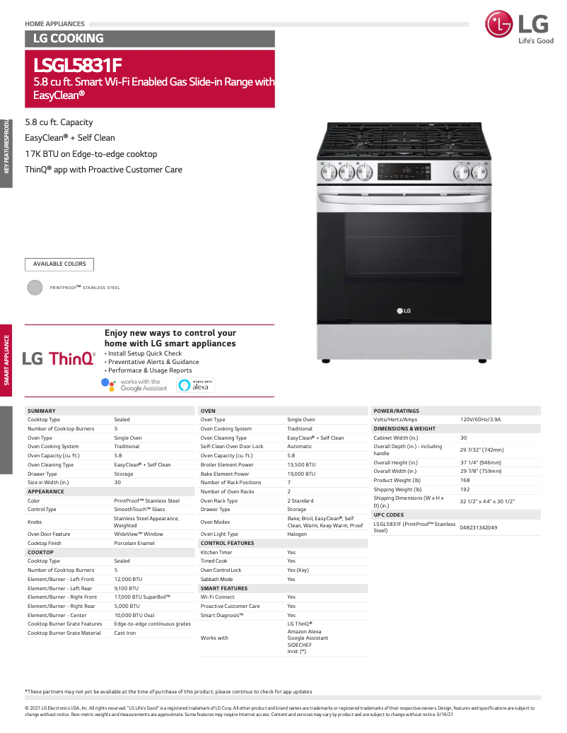 Página 1 del manual Ficha técnica LG LSGL5831F