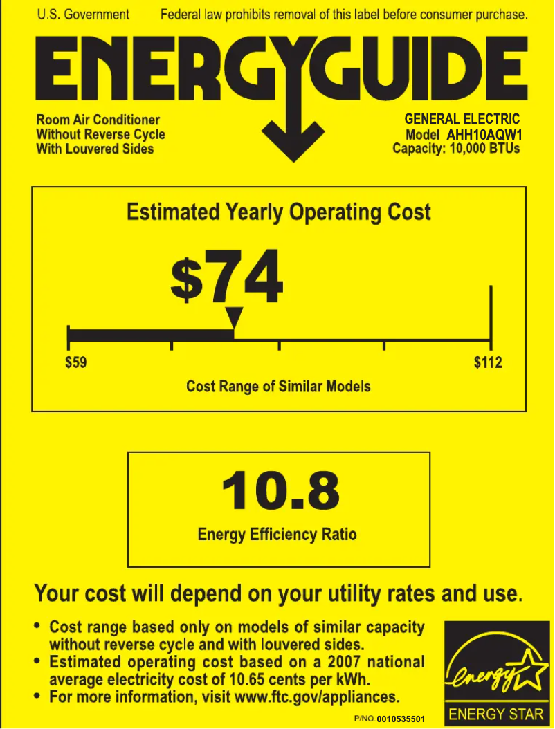Page n°1 - Label énergétique GE AHH10AQ