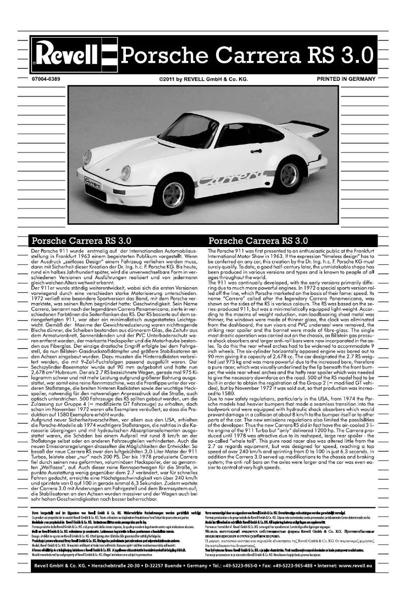 Page n°1 - Manuel utilisateur Revell Porsche Carrera RS 3.0