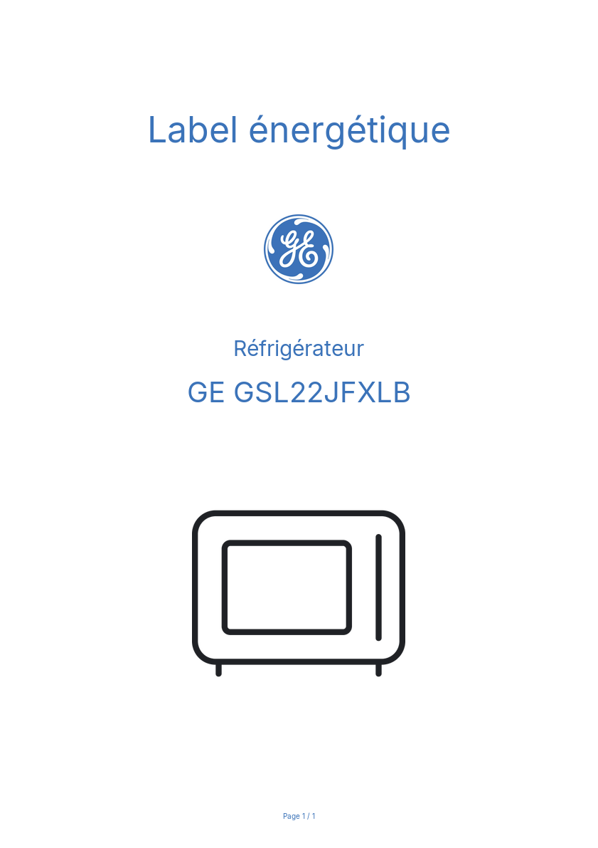 Page n°1 - Label énergétique GE GSL22JFXLB