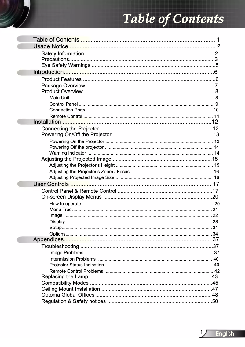 Page 1 de la notice Manuel utilisateur Optoma HD65