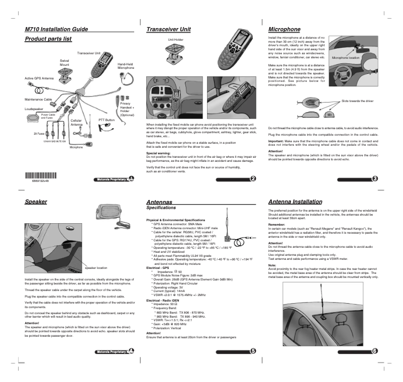 Page 1 de la notice Guide d'installation Motorola iDEN M710