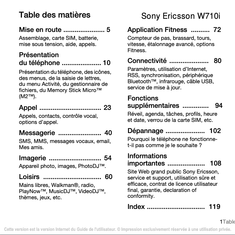 Image de la première page du manuel de l'appareil W710i