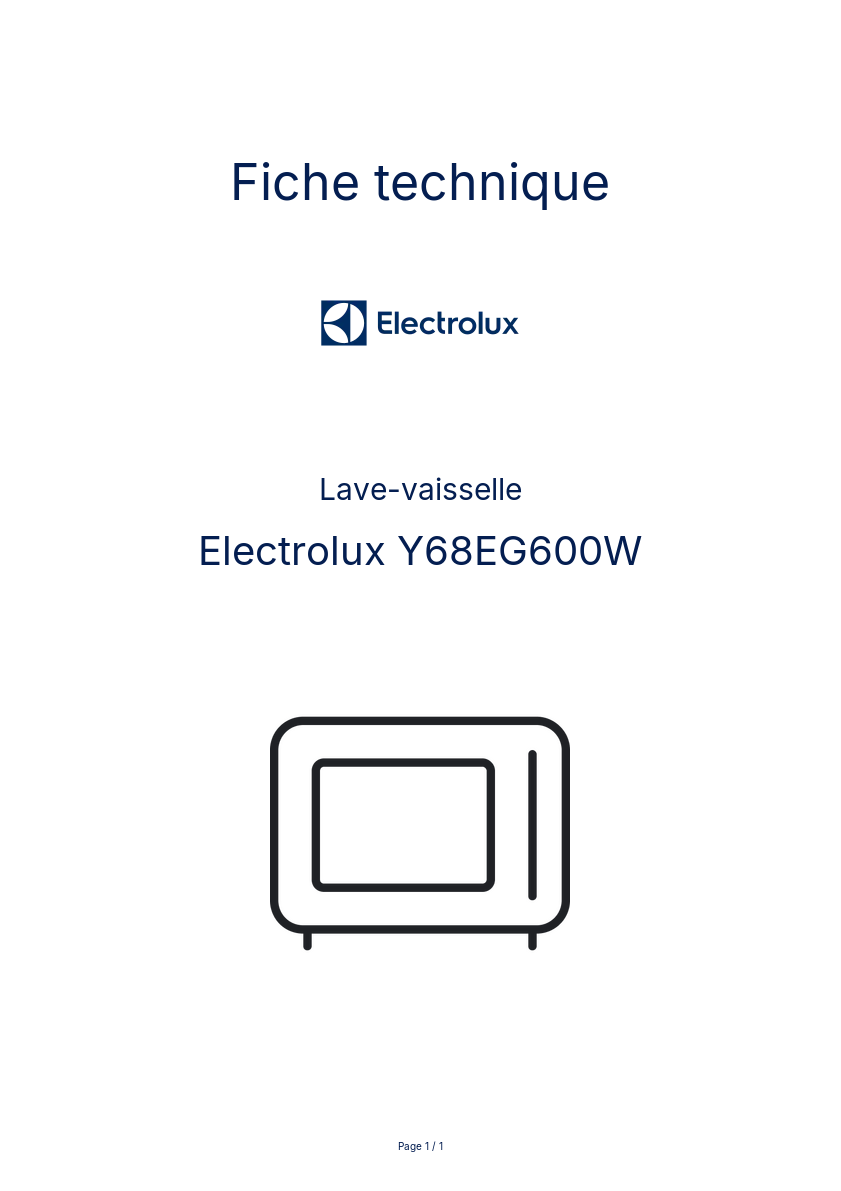 Page n°1 - Fiche technique Electrolux Y68EG600W