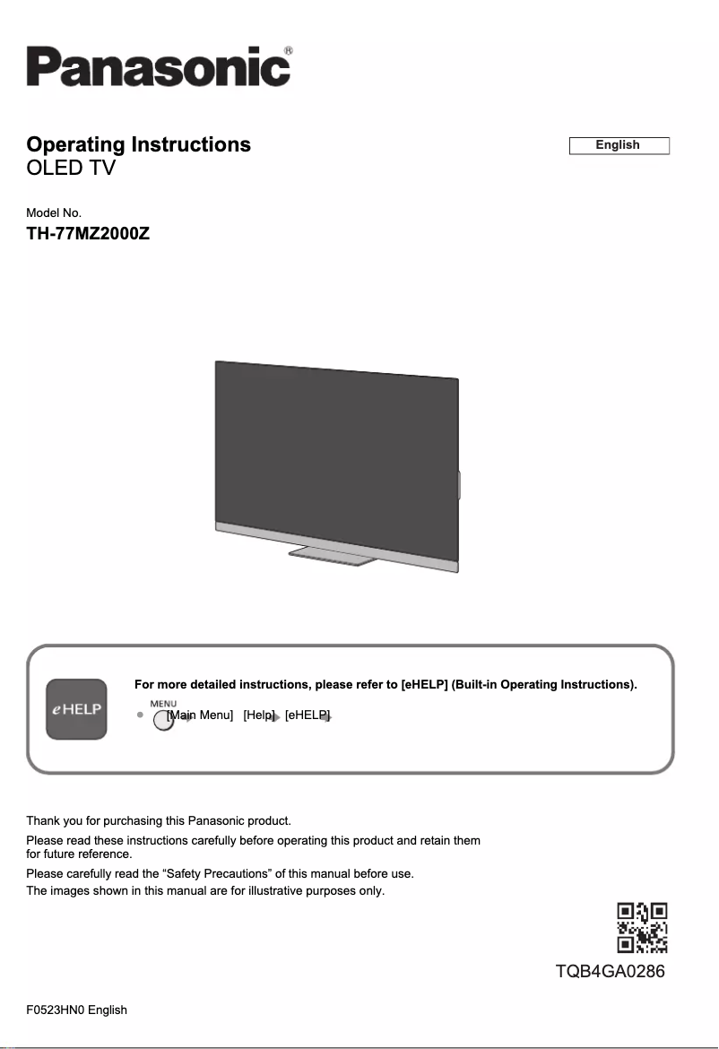 Page 1 de la notice Manuel utilisateur Panasonic TH-77MZ2000Z