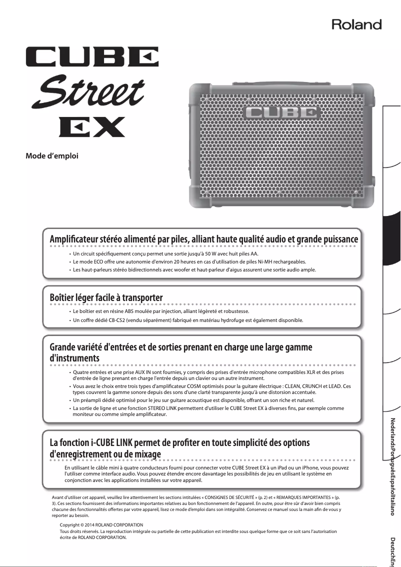 Page 1 de la notice Manuel utilisateur Roland Cube Street EX PA Pack