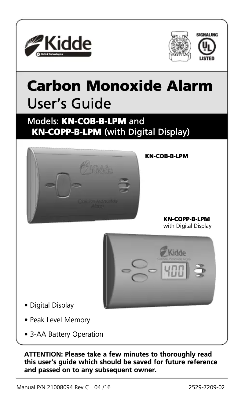 Page 1 de la notice Manuel utilisateur Kidde KN-COB-B-LPM