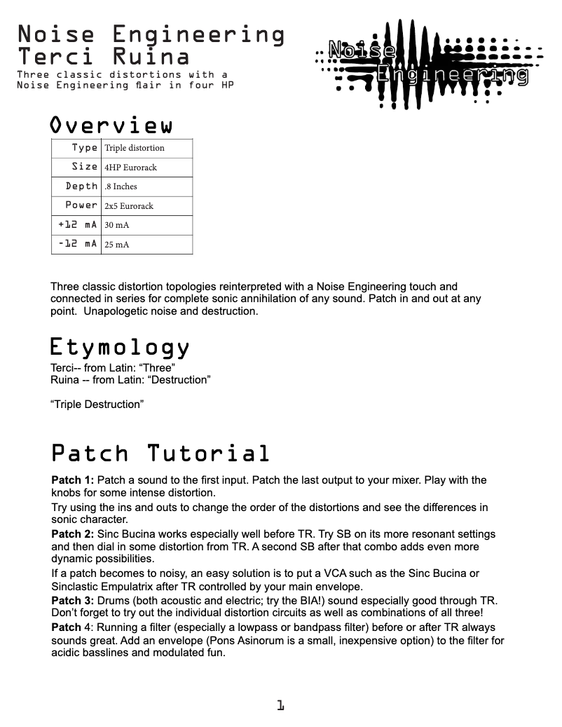 Page n°1 - Manuel utilisateur Noise Engineering Terci Ruina