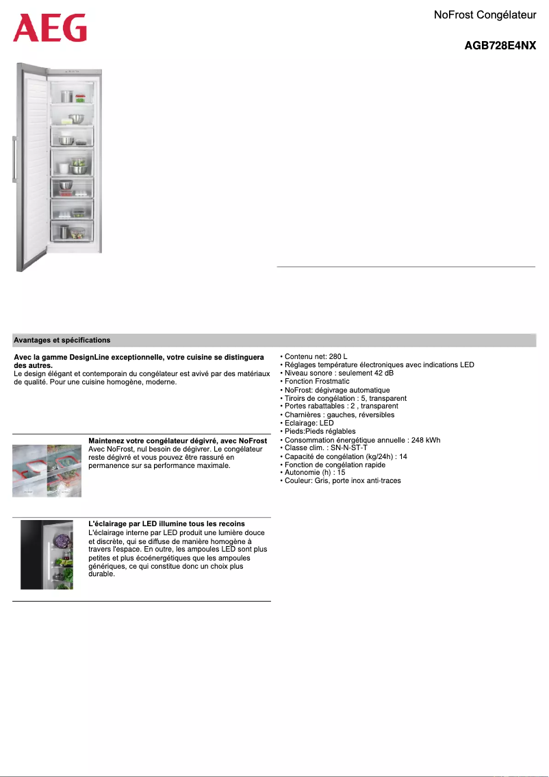 Page 1 de la notice Fiche technique AEG AGB728E4NX