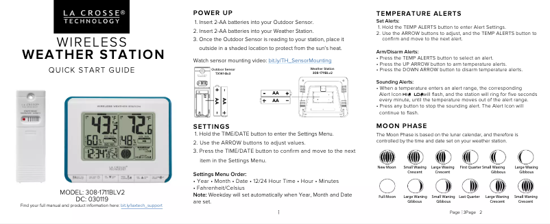 Page n°1 - Guide de démarrage rapide La Crosse Technology 308-1711BLV3