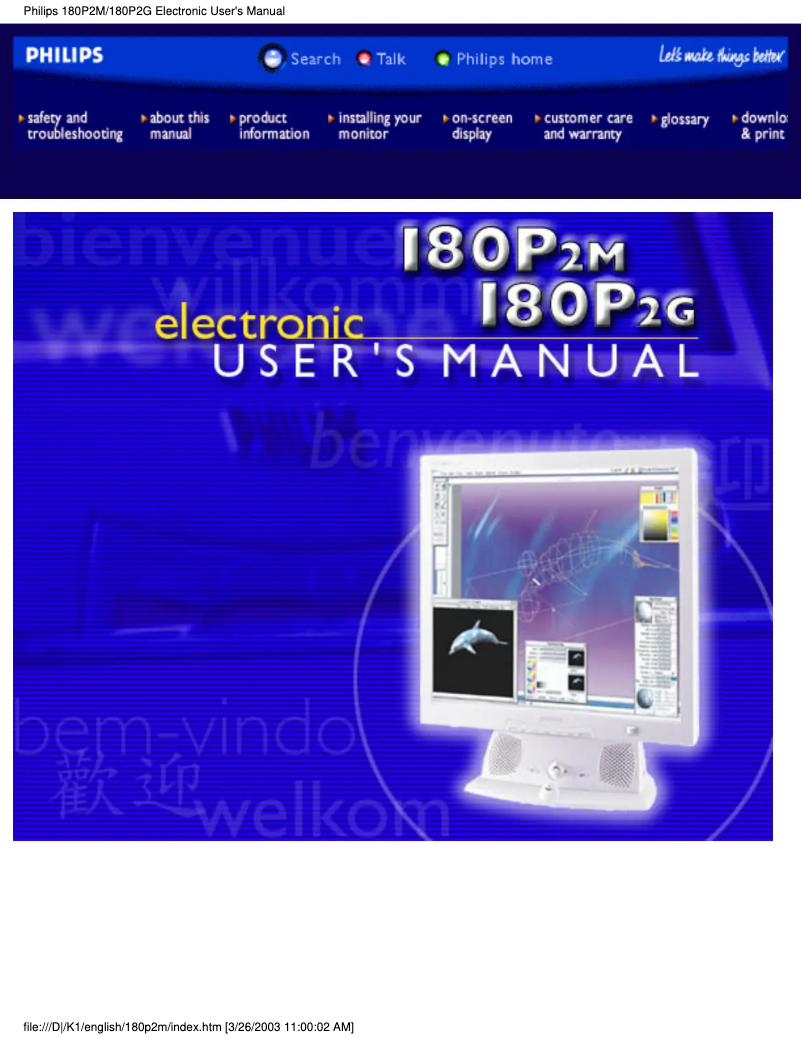 Page 1 of the manual User Manual Philips Brilliance 180P2G