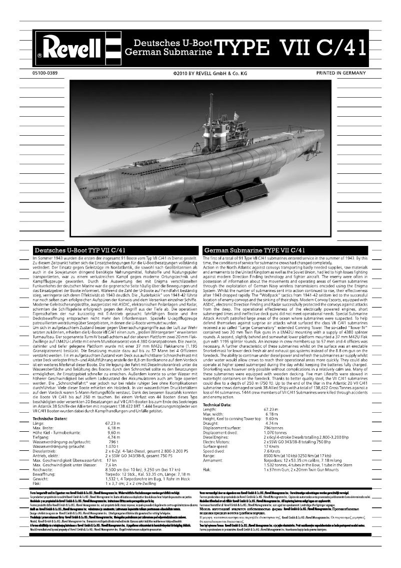 Page 1 de la notice Manuel utilisateur Revell U-boat Type VII C/41