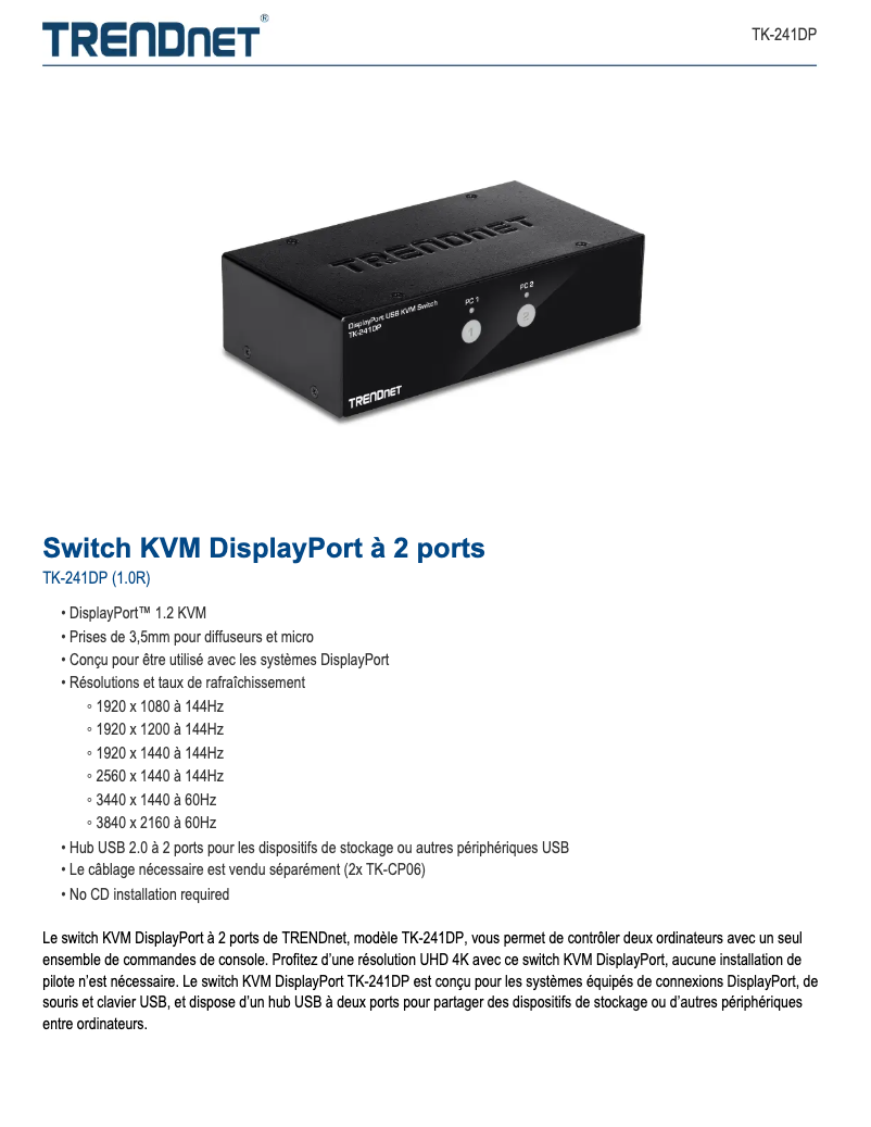 Image de la première page du manuel de l'appareil TK-241DP
