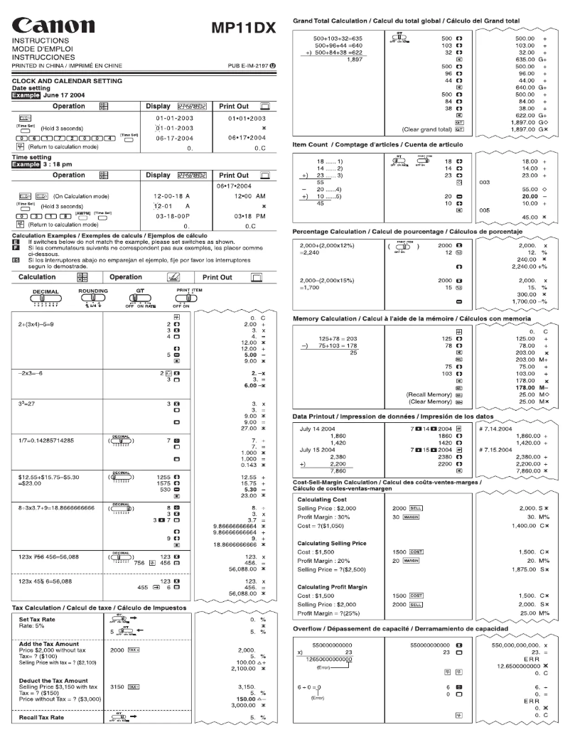 Image de la première page du manuel de l'appareil MP11DX