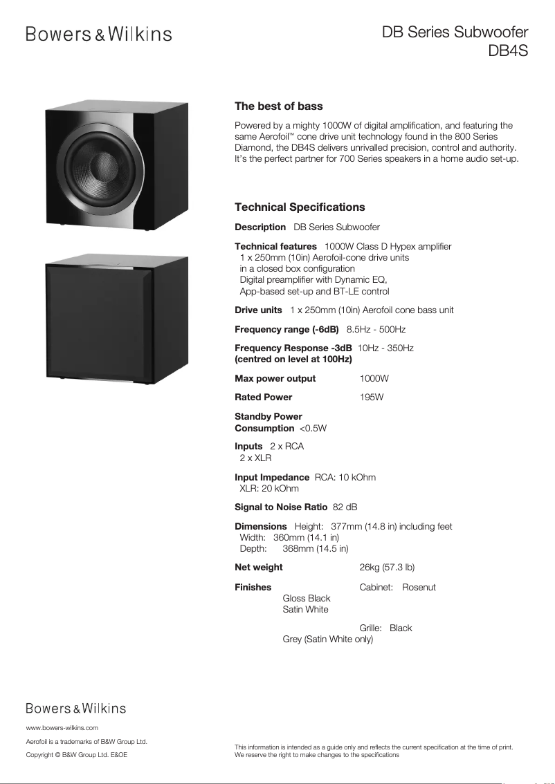 Page n°1 - Fiche technique Bowers & Wilkins DB4S