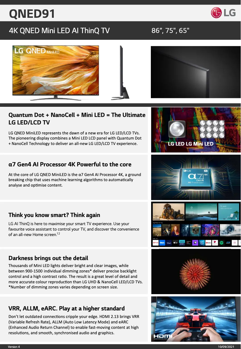 Page 1 of the manual Technical Sheet LG 86QNED91TPA