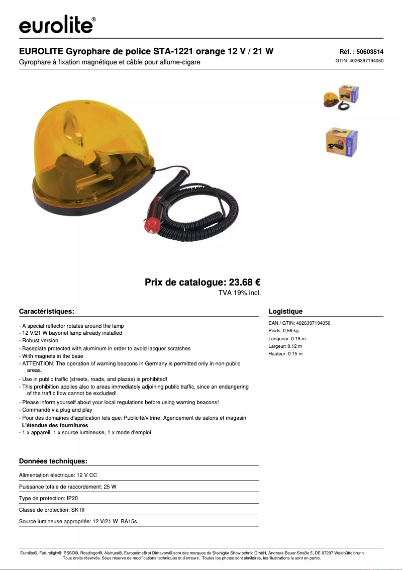 Image de la première page du manuel de l'appareil Police Beacon STA-1221