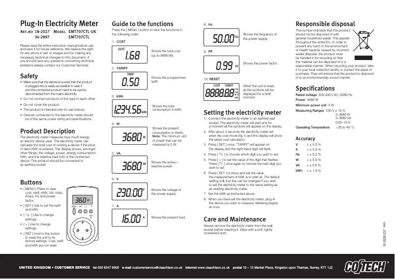 Imagen de la primera página del manual del dispositivo EMT707CTL