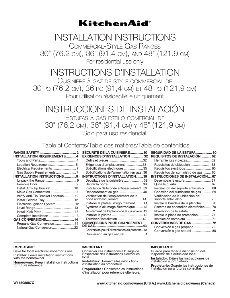 Page 1 de la notice Guide d'installation KitchenAid KFGC506JMB