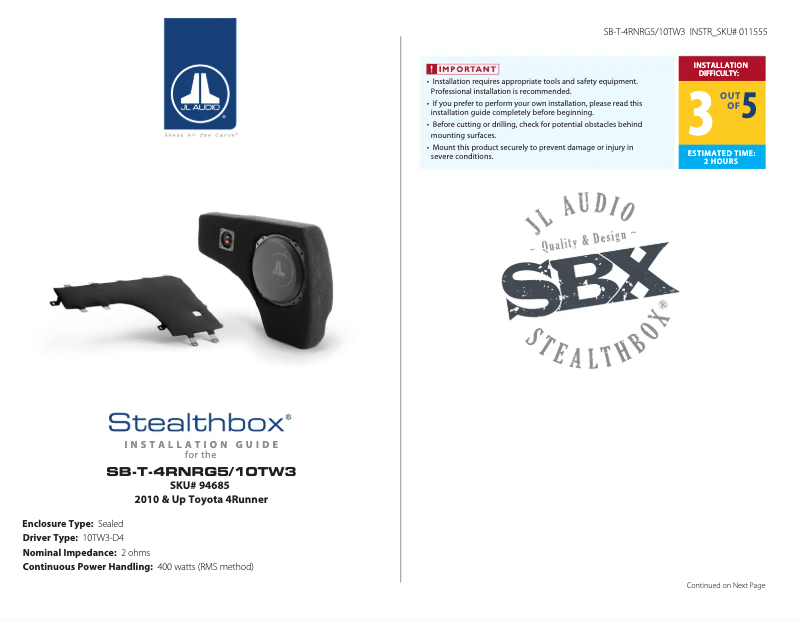 Image de la première page du manuel de l'appareil Stealthbox SB-T-4RNRG5/10TW3