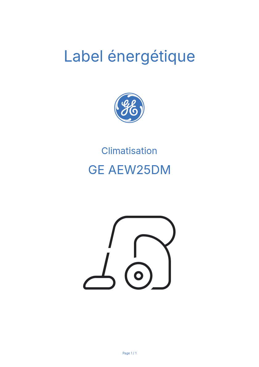 Page n°1 - Label énergétique GE AEW25DM