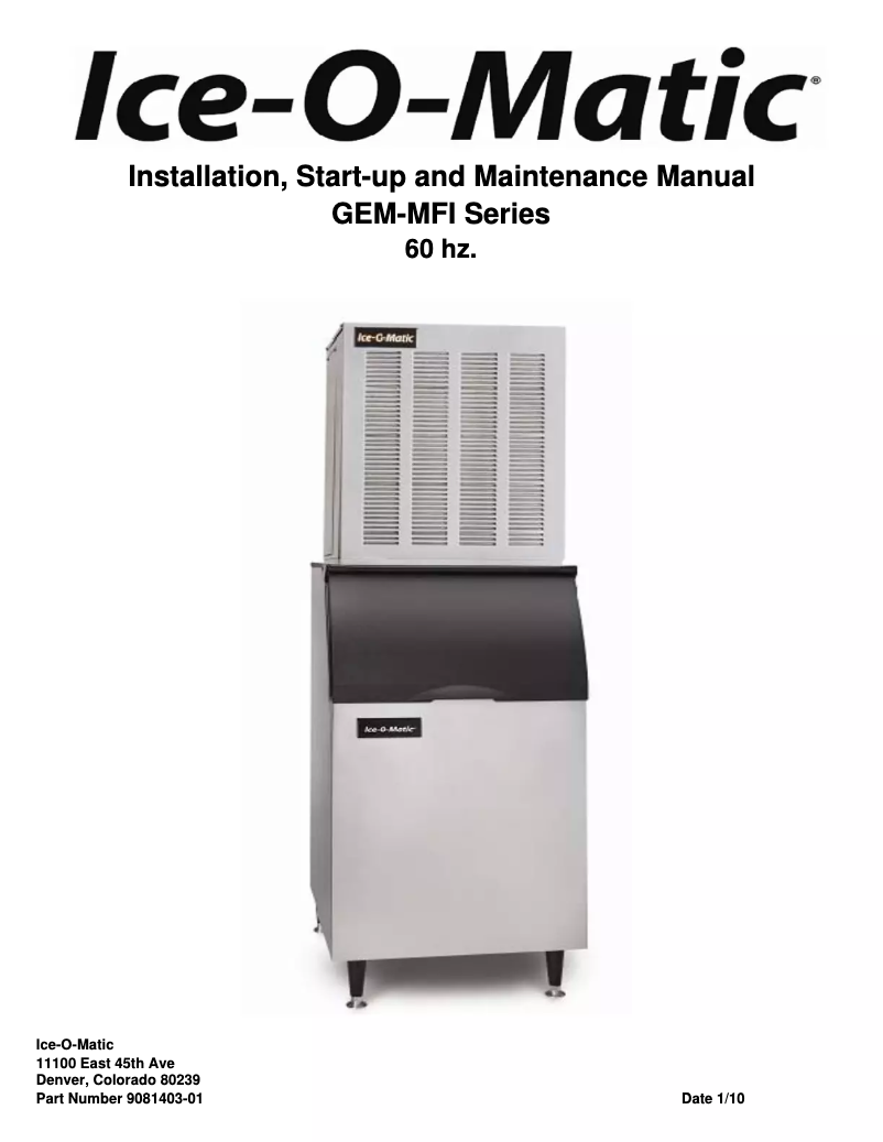 Page 1 de la notice Manuel d'utilisation et d'entretien Ice-O-Matic GEM0956A