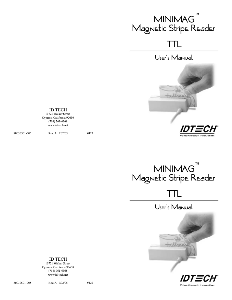 Page 1 de la notice Manuel utilisateur ID Tech MiniMag