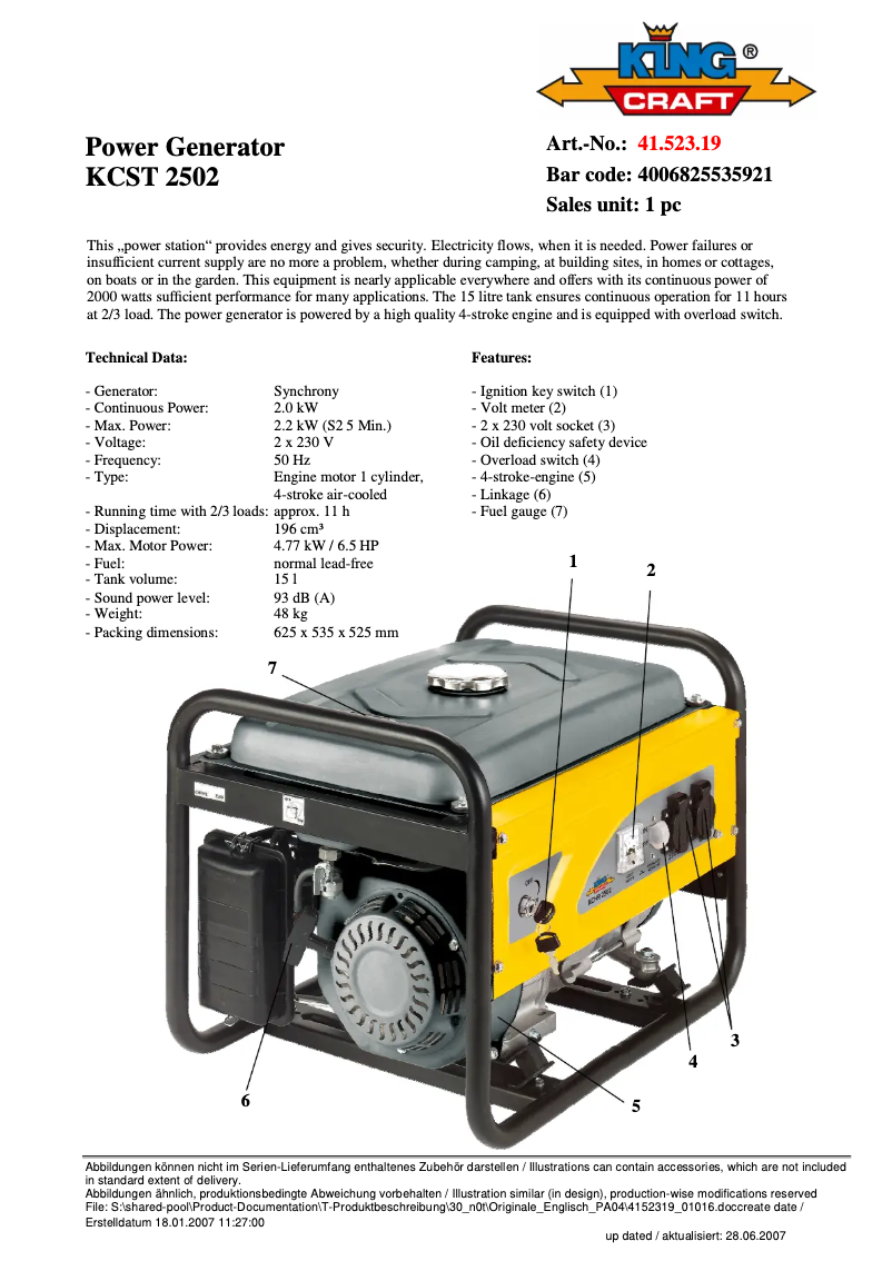 Page n°1 - Manuel utilisateur King Craft KCST 2502