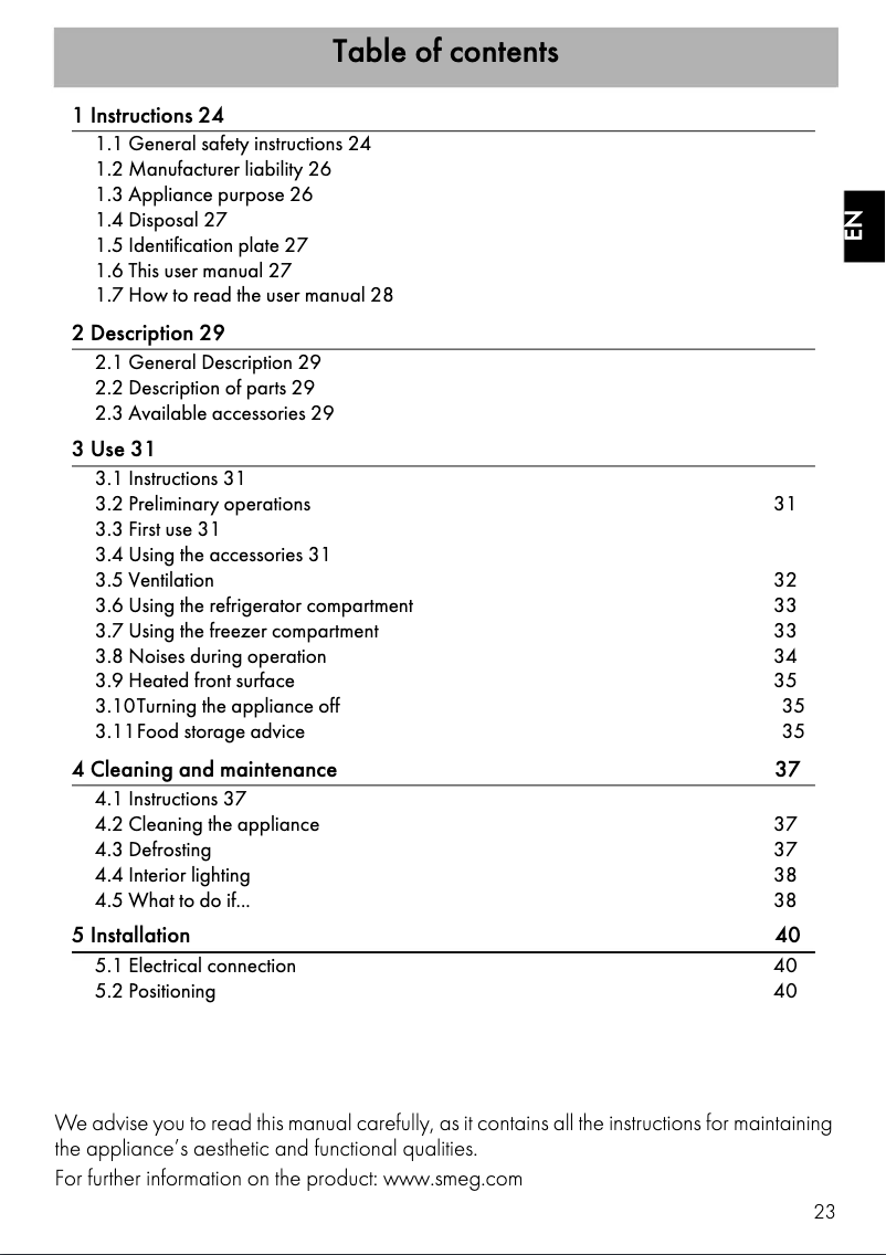 Page 1 de la notice Mode d'emploi Smeg FAB30RLI3
