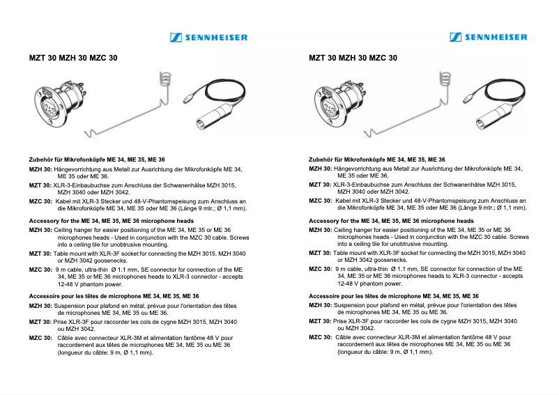 Page n°1 - Manuel utilisateur Sennheiser MZH 30