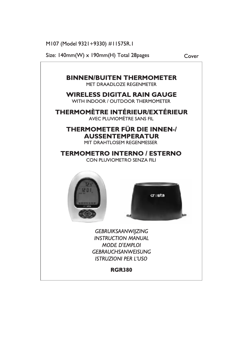 Page 1 de la notice Manuel utilisateur Cresta RGR380