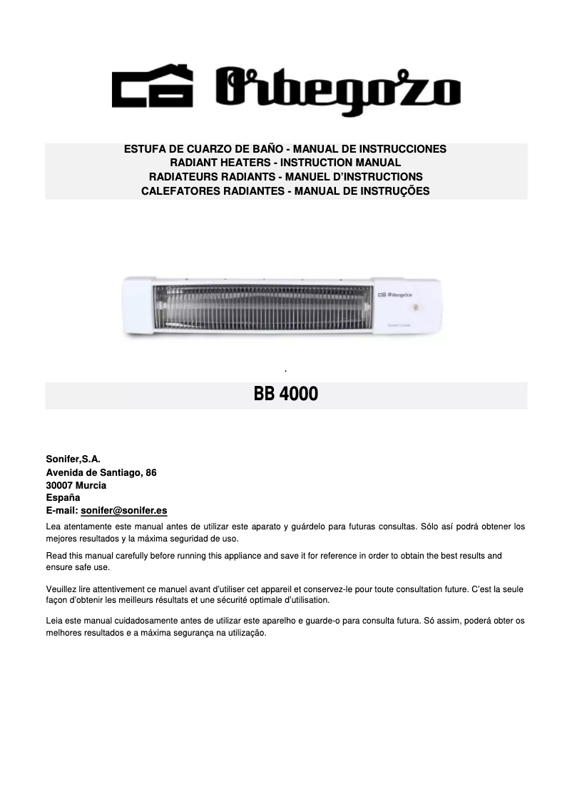 Page 1 de la notice Manuel utilisateur Orbegozo BB 4000