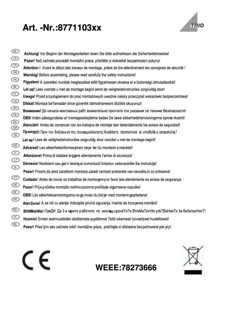 Page n°1 - Manuel utilisateur Trio Lighting Cassini LED