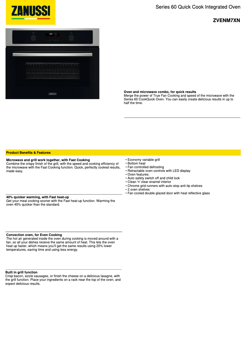 Page n°1 - Fiche technique Zanussi ZVENM7XN