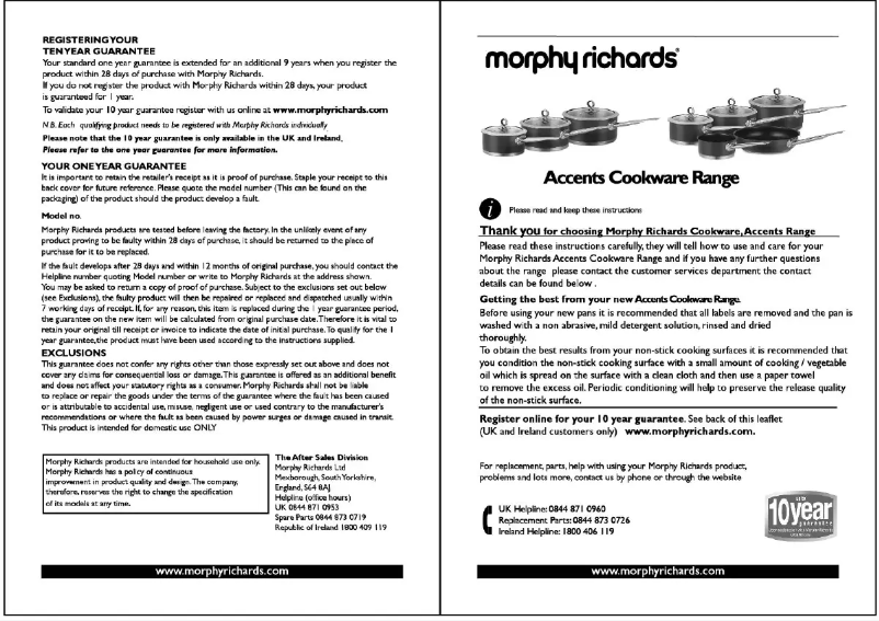 Page 1 de la notice Manuel utilisateur Morphy Richards Accents 46411