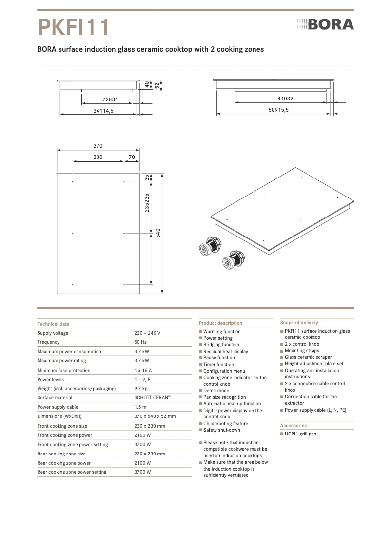 Page 1 de la notice Fiche technique BORA PKFI11