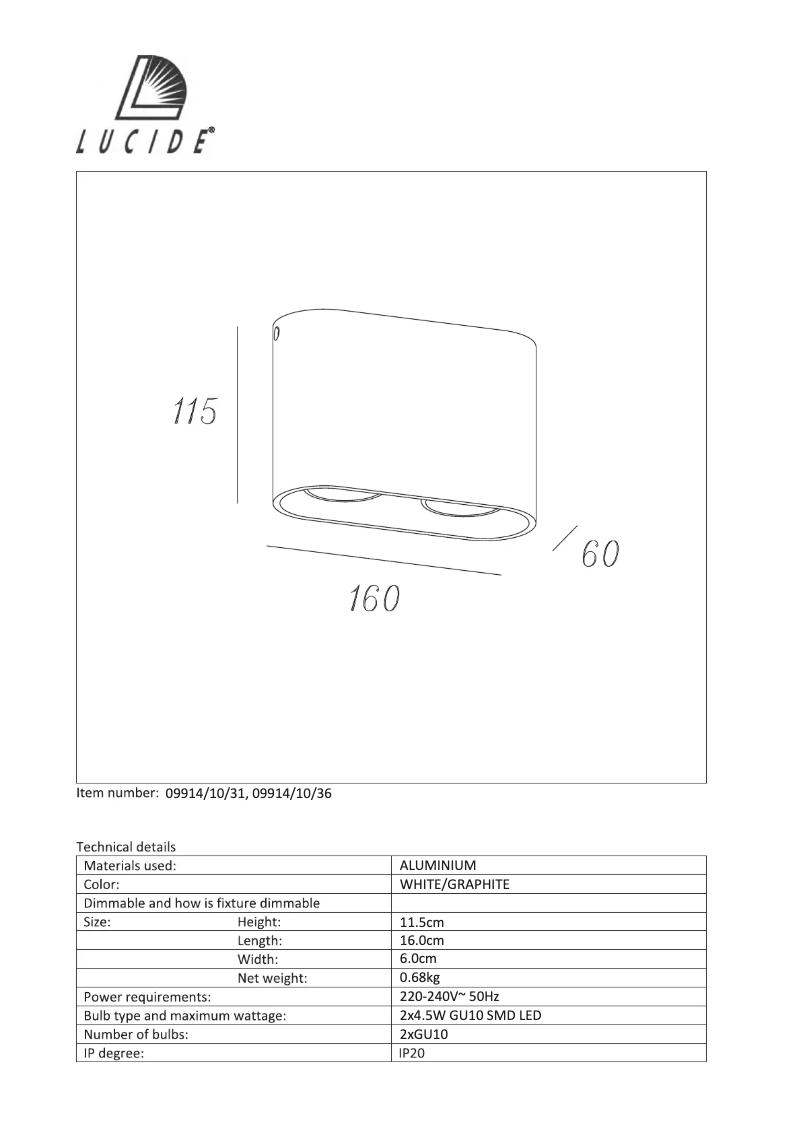 Page n°1 - Manuel utilisateur Lucide Bantoo-LED
